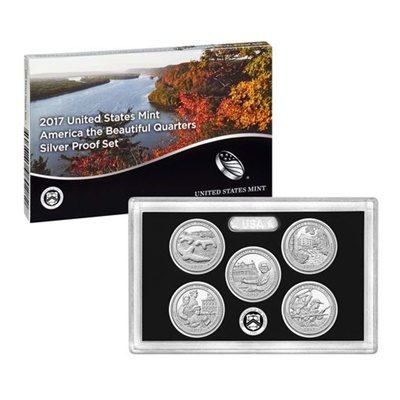 2017 USA America the Beautiful Quarters Silver Proof Set - Click Image to Close